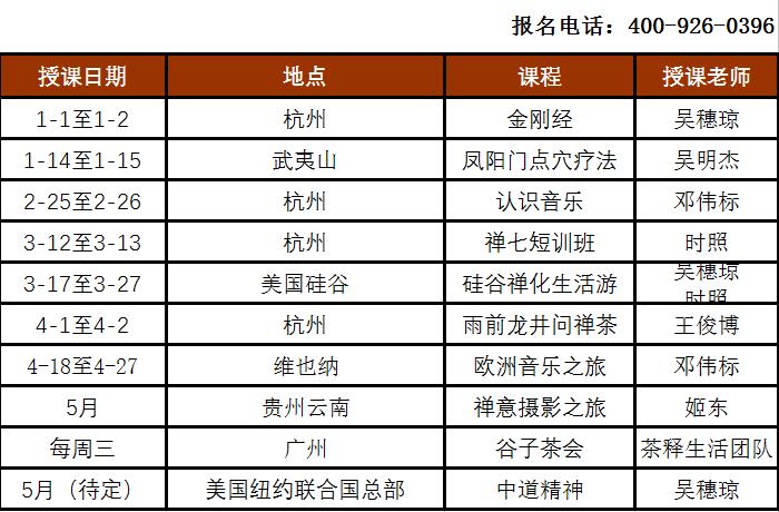 2017中美禅学院春季课程表